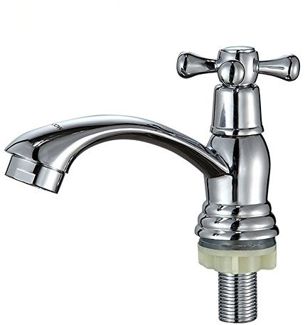 Waschbecken-Kaltwasserhahn, Badezimmer, WC, massives Messing, Kreuzgriff, verchromt