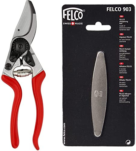 Felco Gartenschere Nr. 9, Rot & 154261 903 Schleifstein, Wetzstein mit Diamant-Beschichtung, für Messer der Gartenscheren geeignet-903, grau Länge 100mm
