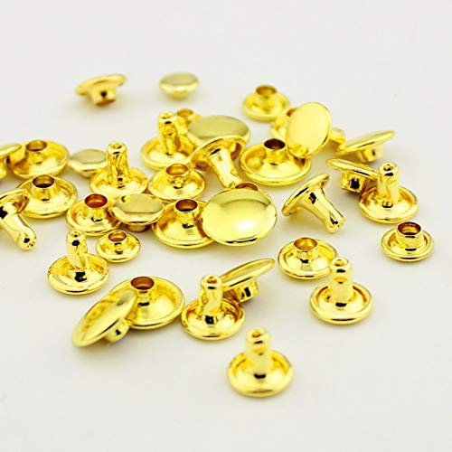 Ledernieten, 100 sets Runde doppelseitige Nagelkappe Rivet Spike Bag Gürtel Armband Metall für DIY Leder Handwerk Reifen Nieten für Kleidung (Color : 9mm golden)