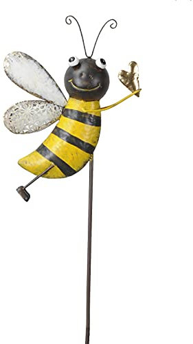 Posiwio dekorativer ausgefallener Gartenstecker Biene mit Herz oder Blume Metall bemalt gelb-schwarz-Gold (gelb-schwarz-Gold mit Herz)