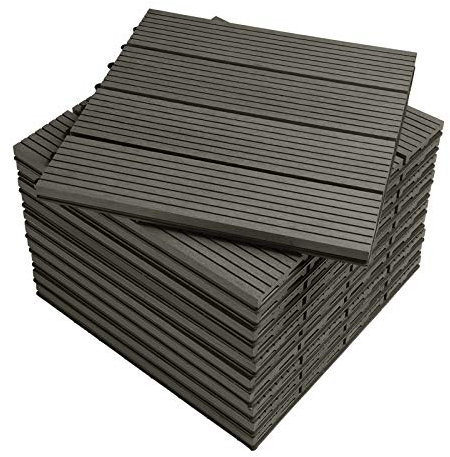 WOLTU Terrassenfliesen für Außen Terrasse Balkon, WPC Fliesen in Holzoptik mit Klicksystem, Grau (22 Stück /2 m²)