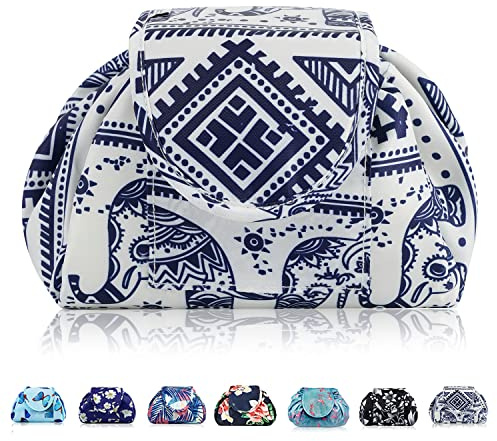 Lazy Kosmetikbeutel mit Kordelzug Portable Große Kosmetiktasche Reisetasche Make up Beutel Aufbewahrung Organisator für Damen Mädchen (Elefant)