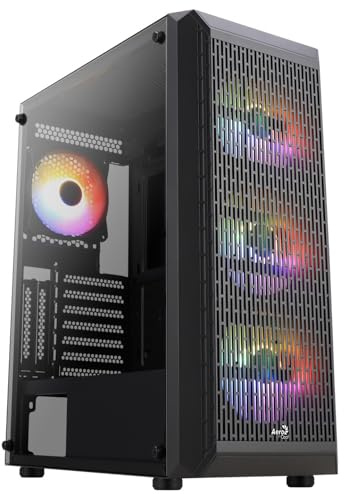 Aerocool BEAMBKV2, Gaming-Gehäuse, ATX, 4 Lüfter, 12 cm FRGB, Frontgitter, Schwarz