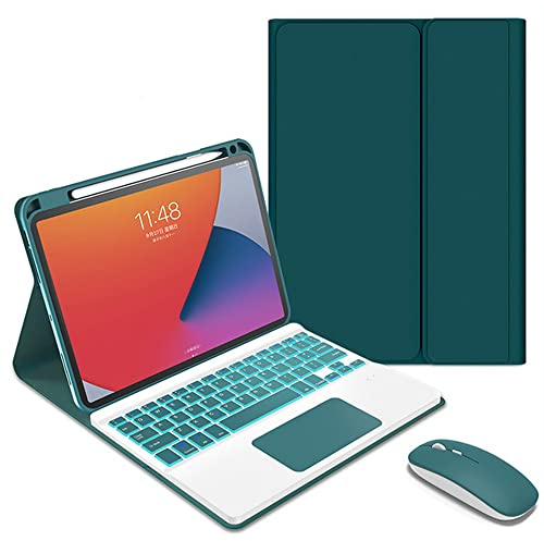 QYiiD Funda con teclado para iPad 9.7 2018 (6.a generación) / 2017 (5.a generación), retroiluminación y soporte para lápices, touchpad teclado inalámbrico delgado magnético para iPad 9.7,Verde oscuro