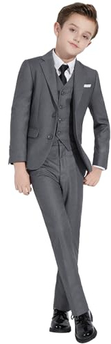 Boys Dark Gray Suit Slim Fit Kids Formal Suit Tuxedo 5 Pieces for Wedding Ring Bearer, Easter, First Communion, Confirmation, Graduation Little Boys Size 7