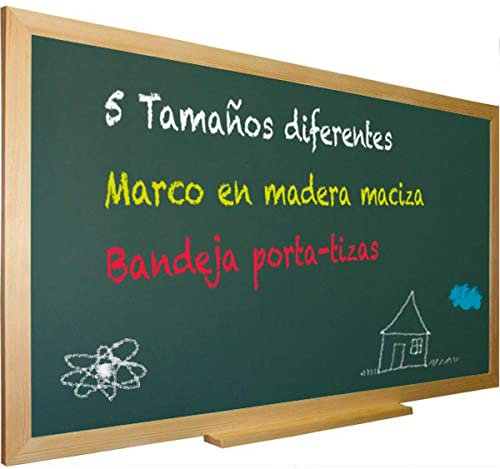 Pizarra verde para tiza con marco madera natural de pino incluye bandeja cajetín. Ideal para la decoración infantil en habitación de niños, hogar casa, cocinas, oficinas (150 x 100)