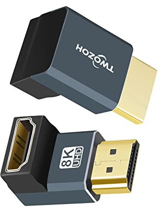 Twozoh (2 Paquete de Adaptador HDMI en ángulo 90 Grados, Conector HDMI Macho a Hembra Compatible con 8K a 60Hz, 4K a 120Hz 1080p