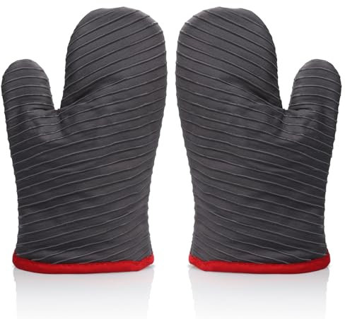 GHONLZIN Ofenhandschuhe, Hitzebeständige Topfhandschuhe Silikon mit Baumwollfutter und Rutschfester Oberfläche, Gestreiftes Design, Waschbarer Küche Backhandschuhe zum Kochen, Backen, Grillen, BBQ