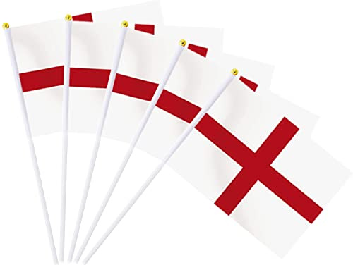 AhfuLife Bandera de Mano Inglaterra, 100 Piezas Bandera Inglaterra Pequeña con 30cm Palo para Decoraciones de la Copa Mundial, Copa Europea, Eventos Deportivos, Desfile, Día Nacional, Fiesta