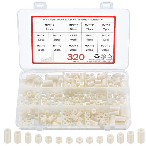 320 Stück Runde Abstandshalter, Nylon Unterlegscheiben, Kunststoff Distanzhülsen, Isolierung Beilagscheiben, Distanzscheiben ohne Gewinde Säulen - Weiß