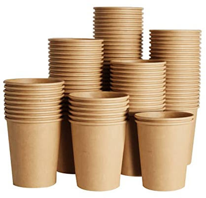 SIUQ 400 Pack 8 oz Kraft Paper Cups, Unbleached Disposable Paper Coffee Cups, Thickened Hot/Cold Beverage Drinking Cup for Party, Home, Cafes, Bistros, Businesses (Brown)