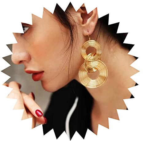 Yienate Lange 70er Jahre Disco Statement Ohrringe - Vintage Gold Mehrschichtige Reifen Drop Haken - Leichte Geometrische Große Runde Scheibe Baumeln - Für Hochzeit Prom Und Damen