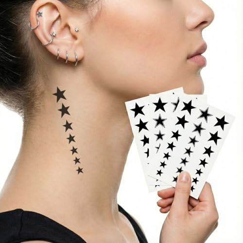 TATTOO YOUR STYLE - Tatouage Éphémère Étoiles Noires (Lot de 3) - Faux Tatouage Temporaire Femme & Homme - Waterproof & Réaliste - Décalcomanie Minimaliste pour Cou, Poignet, Cheville, Festival