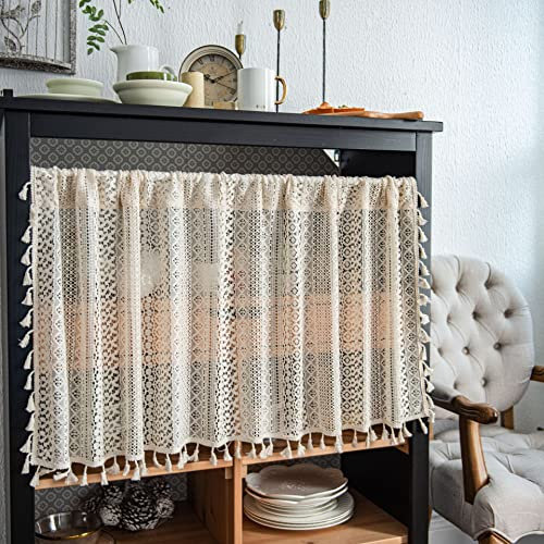 Surwin Vintage Scheibengardine Bistrogardine mit Stangendurchzug Blumen Kurzstores Gardinen Küchenvorhang Scheibengardinen für Küche Wohnzimmer Schlafzimmer Café Bistro (91x150cm,Spitze)