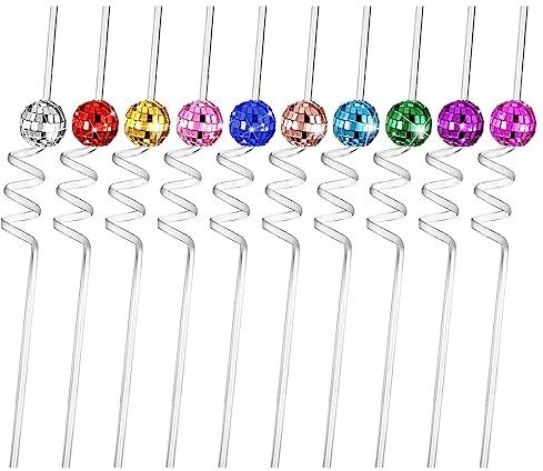 10 Stück Disco-Spiegelkugel-Strohhalme,wiederverwendbar spiral strohhalme,bunte Cocktail-Strohhalme aus Kunststoff,lockige party trinkhalme,Strohhalme aus Hartplastik,Weihnachtsdekoration