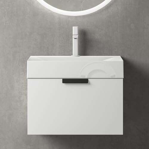 Mai & Mai Badmöbel-Set Waschbeckenunterschrank in Weiß matt 60x45cm | Waschbecken mit Unterschrank | mit Soft-Close Schublade | Lonato