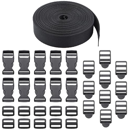 Scettar 20MM*10M Nylon Gurtband mit 10 Paare Schnallen und Verschlüsse,Verstellbare Kunststoff Steckschnalle, Klickverschluss Sicherheitsgurt Verlängerung für Rucksack DIY Handwerk Hundehalsband