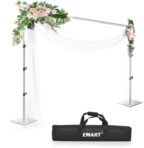 Emart slitstarkt bakgrundsstativ 2,6 x 3,0 m (HxB) justerbart bakgrundsstödsystemkit med stålbas för fotografi, fotobakgrundsstativ för fester, födelsedag, videostudio – silver
