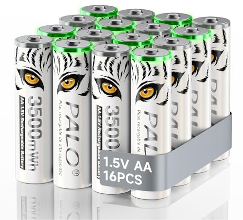 Mspalocell Lithium AA Akku 1.5V 3500mWh, Tiger-Drucken & mit Ladelicht, 1500 Zyklus Geringe Selbstentladung AA Batterien Wiederaufladbare, 16 Stück Akkus mit Batteriekasten