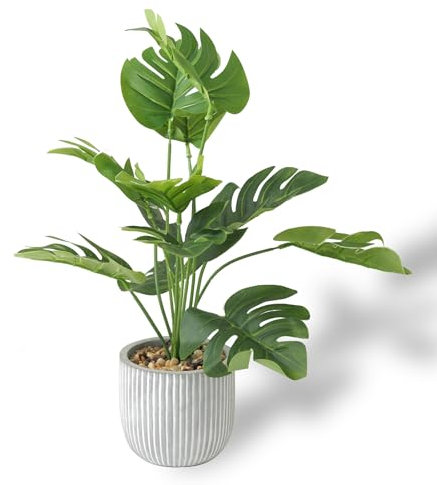 Artificial Plants in Pots, Fake Tropical Palm Tree with Greenery Leaves Stems,32CM Tall Taxu Plant for Office Desk Shelf,Garden,Home,Bathroom,Windowsill Decor