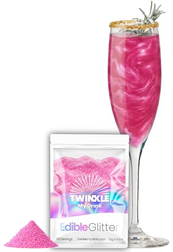 Twinkle my Drink® brillantini commestibili rosa per bevande - Decorazione per feste gender reveal Girls - Glitter commestibili rosa per spumante e liquore - vegan, insapore - 12g per oltre 60 bevande
