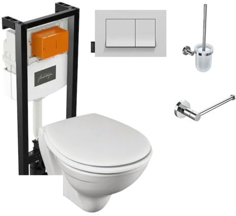 Jacob Delafon Pack WC Suspendu + bati Support + abattant thermodur et Plaque de Commande Blanche