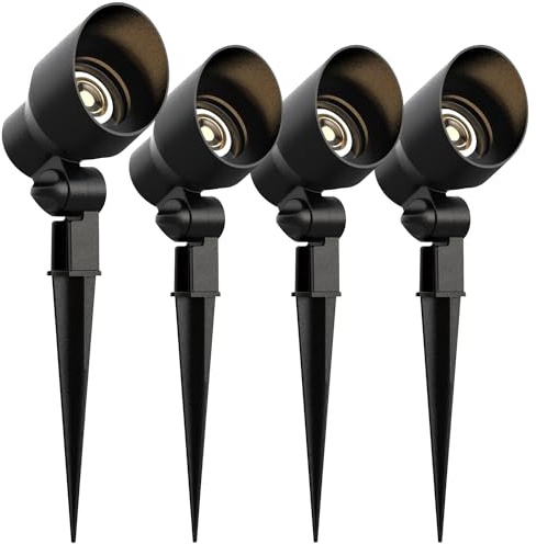 4 Pack - Malibu 9604 Flood Light Low Voltage Landscape Lighting - 20W 145 Lumens Halogen Malibu Outdoor Lights 2800K with Stake Connector