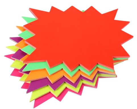 QUARKZMAN 60 Stück Blanko-Stern-Verkaufsschilder 120 x 170 mm 7 Farben | Preisschilder fluoreszierende Stern-Preisetiketten, für die Preisauszeichnung im Einzelhandel