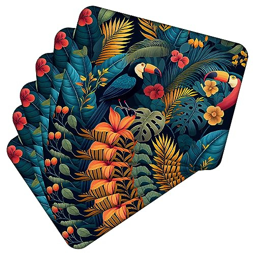 MG Design Set di 6 tovagliette in sughero – Tropical Flowers 2 – 30 × 40 cm – resistenti al calore, antiscivolo e facili da pulire, con base in sughero naturale