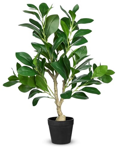 Arborus Piante artificiali di ficus alte 55 cm, pianta verde finta in vaso nero, pianta da scrivania in vaso, piccoli alberi finti per casa, ufficio, mensola, cucina, bagno, decorazioni per tavolo