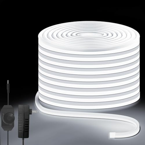 Lucienstar LED Strip 10M, Neon LED Streifen, Dimmbar weiß6000K, IP65 Wasserdicht Led Band, Silikon Flexibe Neon LED Lichtband für DIY, Innen, Aussenbereich, Heim, Küche, Deko | 24 V flexible schneidbare IP67 wasserdichte Neon-LED-Lichter für Schlafzimmer, Küche, Hof, Innen- und Außendekoration