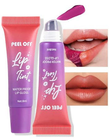 Matt Lip Stain Peel Off, Wasserdichter & Lang Anhaltend Lip Tint, Antihaftbeschichtet Lipgloss, Hochpigmentiert Flüssig Lippenstift Lippenfleck für Frauen & Mädchen, Feuchtigkeitsspendend & Wischfest