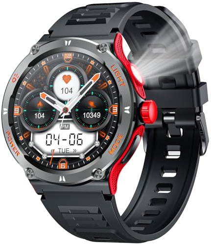 Montre Connectée Homme Sport Watch: Smartwatch Militaire avec Appels Bluetooth 1.53 Écran Ronde Montre Fitness homme avec Lampe de Poche LED Compas étanche 4ATM Smart Watch pour Android Phone iphone