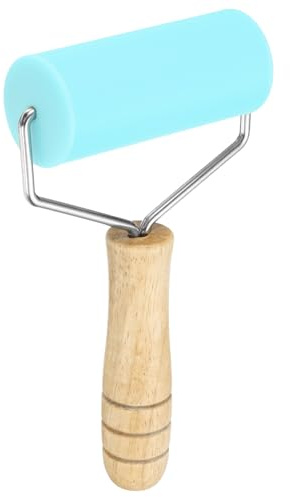 sourcing map Rolling Pin 7.6 x 1.69 Silicone Roller Wood Handle Non-Stick Fondant Roller Dough Roller Rolling Pins for Baking Cookie Pastry Clay, Blue