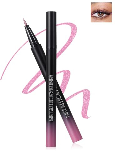 Eyeliner Liquide Pailleté Métallique, Rose d'eye-liner Diamant Scintillant, Imperméable et Durable Eye Liner, Plume Ultra-Fine, Lisse et Fluide, Cosplay de Scène Très Pigmenté Maquillage Femme Noël-01