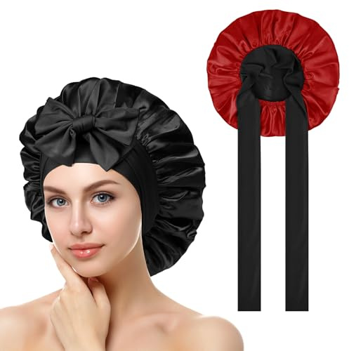 ACWOO Seidenhaube zum Schlafen, Doppelseitig Seidenhaube Zum Schlafen Schlafhaube Haare Schützen für die Nacht Bonnet mit elastischem Band, Satin Haarhaube für Damen und Mädchen