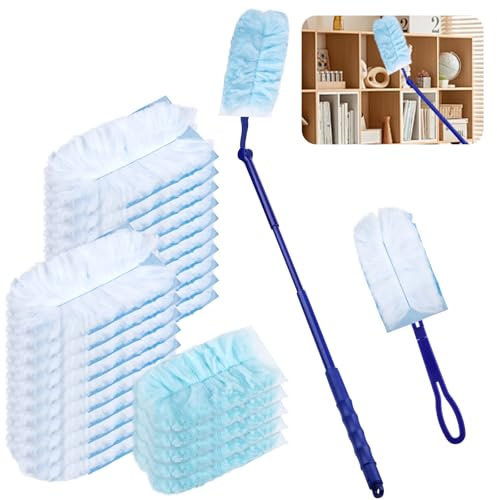 25 Stück Staubmagnet Nachfüllpack Set für Swiffer, 1 Handgriff und 1 Teleskopstange, Einweg Staubwedel