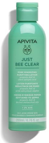 Apivita Just Bee Clear Lotion Purifiante Réductrice De Pores Pour Pour Peaux Grasses, Acné, Imperfections Et Boutons 200ml - Tonique Pour La Peau Avec Propolis Amc Breveté Et Acide Salicylique Végétal