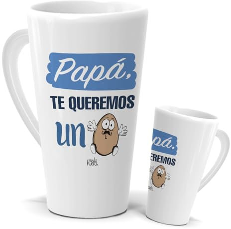 Taza Papá | Taza Cónica Gigante de medio litro | Taza Papá, Te Queremos un Huevo | Día del Padre | Te Quiero Papá | Detalles Divertidos y Especiales Navidad | Taza Navidad | Café y Té | Cerámica