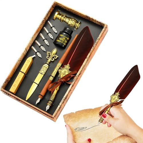Federkiel-Tintenset – Premium-Federstift Mit Tinte, Kalligraphie-Schreibset | Vintage Federkiel Und Tintenflasche, Antiker Federstift, Perfekt Für Künstlerische Projekte, Briefe, Einzigartige Geschenk