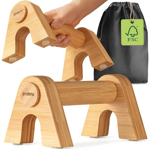 Praknu Calisthenics Wood Paralletes Bars - FSC® Bamboo - Non-Slip & Ergonomic Push-Up Bars - Stackable Design - Perfect for Handstands, Strength Training, Home & Outdoor Workouts