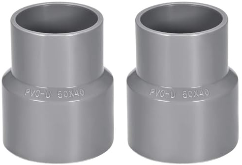 TOP-VIGOR 2 st PVC DWV reducerande koppling, 40 mm x 50 mm sockel rörmontering adapterkontakt, kanalreducerare rörmontering för vattenförsörjning bygg, grå