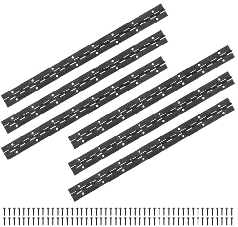 M METERXITY Juego De 6 Bisagras De Piano, 16 Pulgadas / 400 Mm 304 Con Agujeros Y Tornillos De Gabinetes [1.2 X 0.04 / 30 X 1 Mm De Ancho De Apertura Y Grosor, Negro]