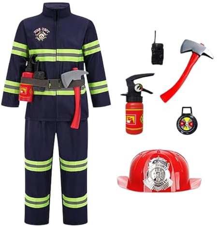 Générique Pompier Deguisement Enfant | Costume De Pompier Pour Garçons, Ensemble De Costume De Pompier Avec Casques, Extincteurs, Haches, Talkies-walkies Et Ceintures, De Pompiers Cosplay Jeu De Rôle