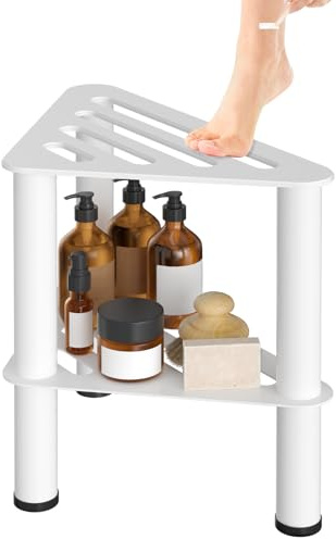 Corner Shower Foot Stool for Shaving Legs, Rust-Proof Non-Slip with Storage