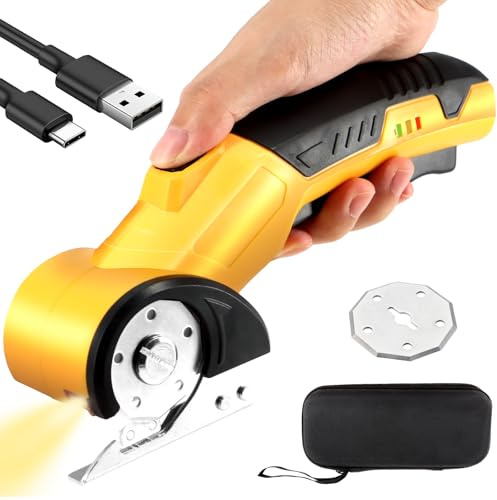 Scettar Electric Box Cutter, Portable Cordless Electric Rotary Scissors for Cardboard Carpet Leather, Rechargeable Heavy Duty Shears with LED Light, Safety Lock, Blade, Box - 4V, 2000mAh, Type-C