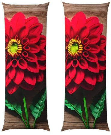LNNIUK Kissenbezug mit Holzbrett, Retro-Blume, rote Dahlie, 50,8 x 137,2 cm, mit Reißverschluss, weiche Kissenbezüge für Bett