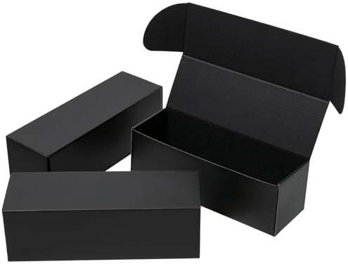 Timirog Black Shippping Boxes 12x4x4 Inches 25 Pack Corrugated Cardboard Mailing Box for Small Business, Tab Locking Literature Mailer Packaging Supplies for Packing Gifts Craft Wines Flowers