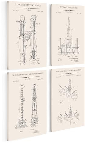 Monem Art 4-Piece Oil Rig Blueprint Canvas - Gasoline Dispensing Device Patent Print - Offshore Drilling Rig Art - Technical Drawing - Living Room or Office Decor - Available in 8x10 to 30x40