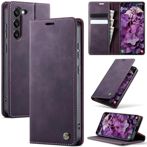 Cracedily Handyhülle für Samsung Galaxy S23 5G Hülle Premium PU Leder Klappbar Stoßfeste Tasche Flip Case [RFID Blocker] Magnet Kartenfach Standfunktion Klapphülle Schutzhülle für Galaxy S23, Lila